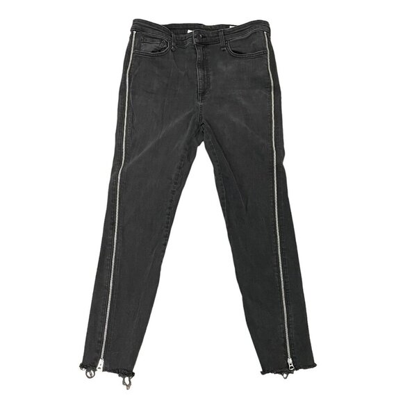Rag & Bone High Rise Ankle Skinny Side Zipper Raw Hem Jeans Black size 31 - Picture 1 of 11